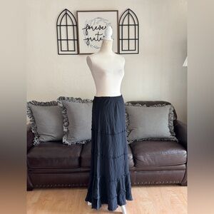Soft Surroundings Black Maxi Tiered Skirt Size S Tall 100% Cotton Fall